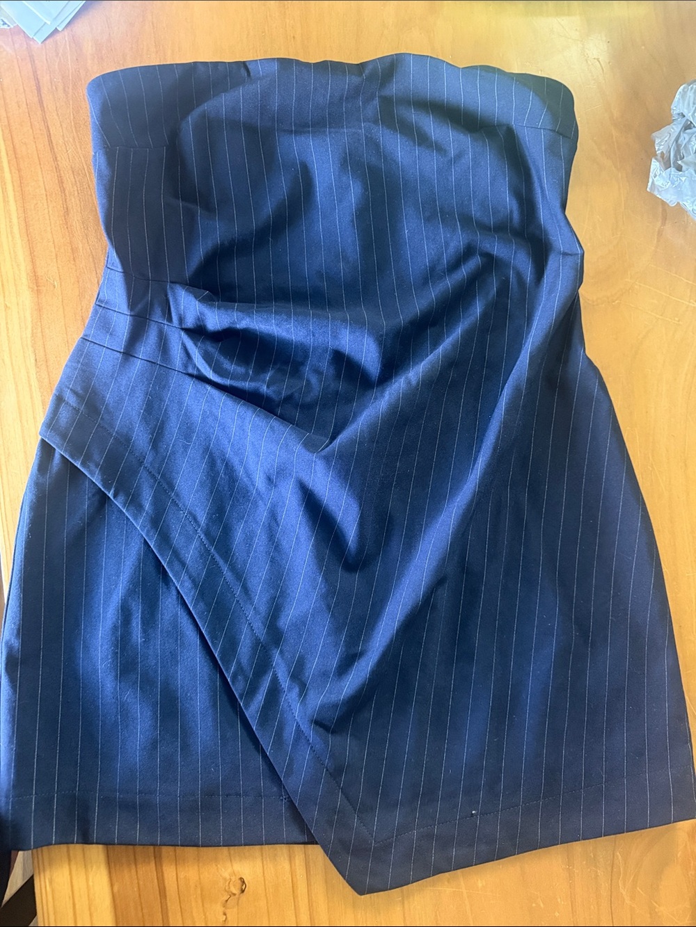 Strapless Navy Pinstripe Wrap Skirt